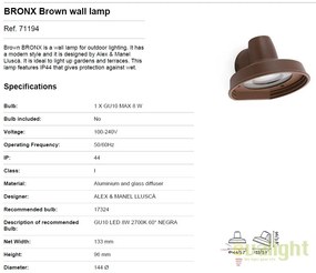 Aplica perete iluminat exterior stil modern BRONX maro 71194