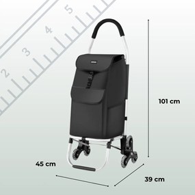 Jurhan Punga de cumpărături Shopper, cu roți pentru scări, 45L, 101x45x39 cm, neagră