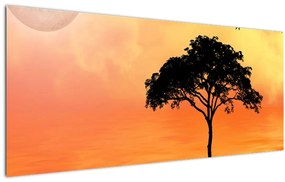 Tablou cu copac în apus de soare (120x50 cm)