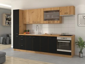 Bucătărie 300 cm Miraluna (Stejar artisan + Negru mat). 1062375