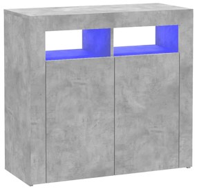 804332 vidaXL Servantă cu lumini LED, gri beton, 80x35x75 cm