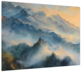 Tablou pe sticlă - Peisaj montan pictat (70x50 cm)