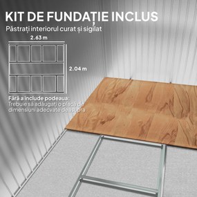Outsunny Magazie de Grădină 8.3m² din Oțel Zincat, Uși Duble Glisante, 277x322x192 cm, Maro | Aosom Romania