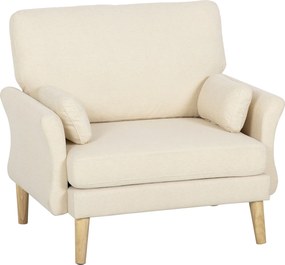 HOMCOM Fotoliu tapițat catifelat, scaun accent supradimensionat cu picioare din lemn, fotoliu pentru living și dormitor, alb crem | Aosom Romania