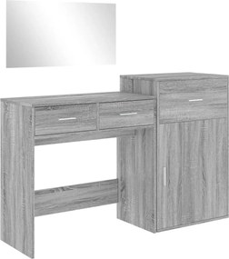 vidaXL Set de măsuță de toaletă, 3 piese, gri sonoma, lemn prelucrat