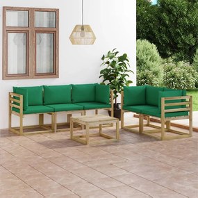 3065095 vidaXL Set mobilier de grădină cu perne verzi, 6 piese
