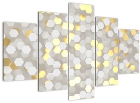 Tablou - Hexagoane alb - auriu (150x105 cm)