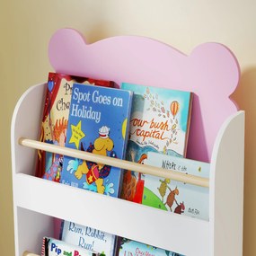 AIYAPLAY Bibliotecă pentru Copii 3 Rafturi în Formă de Ursuleț 55x15x110 cm, Roz | Aosom Romania