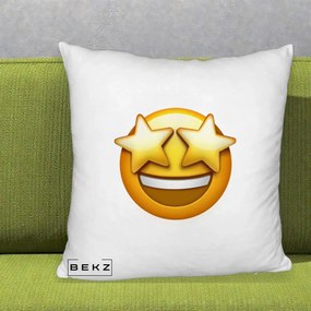 Perna Decorativa Emoji Ochi Stele, 40x40 cm, Alb Pufos, Husa Detasabila, Perna Inclusa, BEKZ®