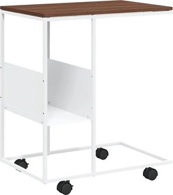 vidaXL Măsuță laterală cu roți, alb/maro, 55x36x63,5 cm lemn prelucrat