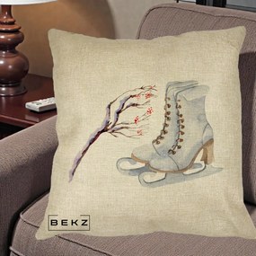 Perna Decorativa Patine cu Ramuri Inzapezite, 40x40 cm, Crem, Husa Detasabila, Perna Inclusa, BEKZ®