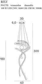 Lustra suspendata LED dimabila, design elegant RITZ auriu P0427D MX