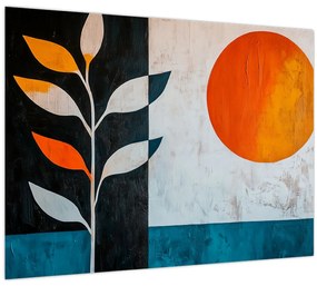 Tablou pe sticlă - Abstracție cu plantă și soare (70x50 cm)