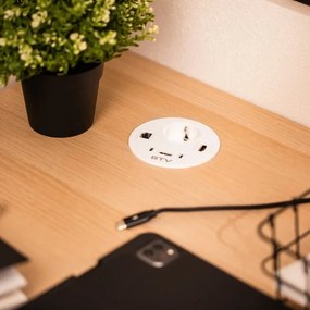 Priză încorporabilă în blat Rondo GTV, 1 priză Schuko, 1 x USB A, 2 x USB C, HDMI, RJ45, alb, D:90 mm D:90 mm, Aluminiu/Plastic, Alb