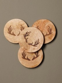 Set 4 suporturi pentru pahare, din lemn de mango, Deer