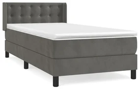 3131178 vidaXL Pat box spring cu saltea, gri închis, 90x200 cm, catifea
