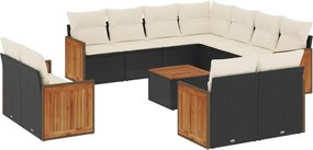 vidaXL Set canapele de grădină, 12 piese, cu perne, negru, poliratan