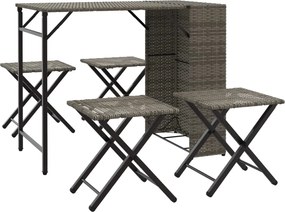 vidaXL Set mobilier de grădină, pliabil, 5 piese, gri, poliratan