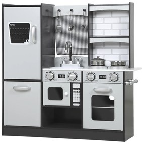 AIYAPLAY Bucătărie de Jucărie pentru Copii 3-8 Ani din Lemn cu Accesorii, Frigider, Chiuvetă și Buton cu Sunete, Maro | Aosom Romania