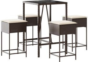 vidaXL Set mobilier bar de grădină cu perne, 5 piese, maro, poliratan