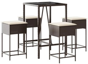 3261459 vidaXL Set mobilier bar de grădină cu perne, 5 piese, maro, poliratan