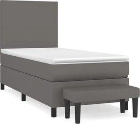 vidaXL Pat box spring cu saltea, gri, 100x200 cm, piele ecologică