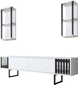 Mobilier living CHROME LINE, alb/negru, PAL melaminat/metal, 3 piese