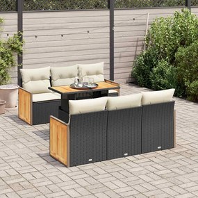 vidaXL Set canapele grădină perne 7 piese negru, poliratan/lemn acacia