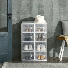 HOMCOM Pantofar Modular cu 8 Cuburi de Depozitare și Uși Magnetice, Cuburi din PP, 25x35x19 cm, Alb și Transparent | Aosom Romania