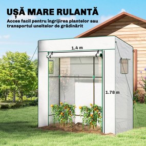Outsunny Seră de Grădină cu Acoperiș Înclinat, 2 Ferestre și Ușă Rulabilă, Seră pentru Cultivare cu Structură din Oțel, Acoperire Anti-UV din PE, pentru Grădină, Legume, Flori, 196x77x197 cm, Alb | Aosom Romania