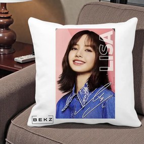 Perna Personalizata K-pop BLACKPINK Lisa cu Semnatura, 40x40 cm, Alba Mata, Husa Detasabila, Perna Inclusa, BEKZ®
