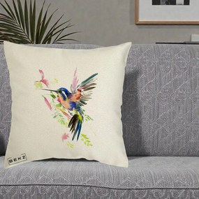 Perna Decorativa Colibri Acuarela, 40x40 cm, Ecru, Husa Detasabila, Perna Inclusa, BEKZ®