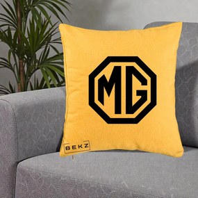 Perna Personalizata cu emblema MG, 40x40 cm, Galben, Husa Detasabila, Perna Inclusa, BEKZ®