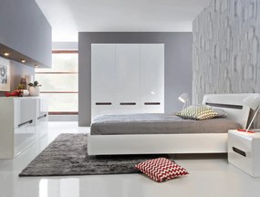 Set dormitor AZTECA TRIO, alb, pat 160x200, dulap cu 3 usi si comoda