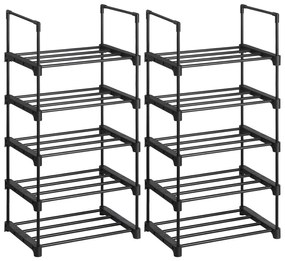 Suport pentru pantofi pe 5 niveluri, set de 2 organizatoare metalice , negru | SONGMICS