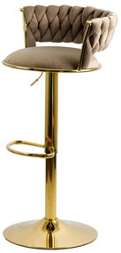 Scaun de bar bej ABS 118 din catifea cu bază metalică aurie