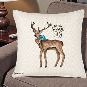 Perna Decorativa Ren Tis the Season to be Jolly, 40x40 cm, Crem Reliefat, Husa Detasabila, Perna Inclusa, BEKZ®
