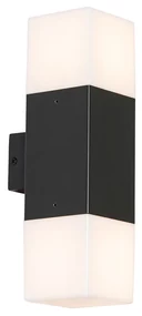 Lampă de perete exterioară neagră cu abajur opalescent 2 lumini IP44 - Denmark