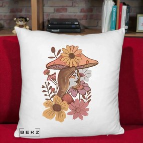 Perna Decorativa Fata Ciuperca Florala Boho, 40x40 cm, Alb Pufos, Husa Detasabila, Perna Inclusa, BEKZ®