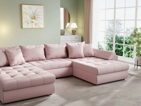 Colțar extensibil dumonde cu ladă de depozitare si sezut confortabil din spuma high-density, Loana U Enjoy Flamingo 355x185 cm