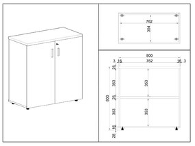 Dulap jos SimpleOffice 80 x 40 x 80 cm, mesteacan