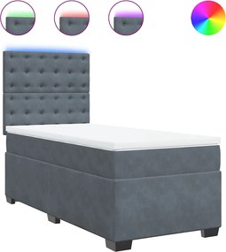 vidaXL Pat box spring cu saltea, gri închis, 90x190 cm, catifea