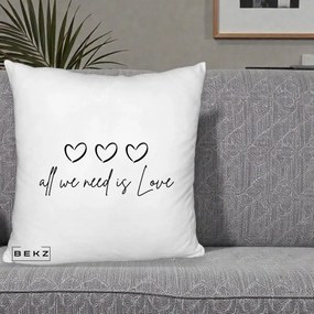Perna Decorativa All We Need Is Love, 40x40 cm, Alb Pufos, Husa Detasabila, Perna Inclusa, BEKZ®