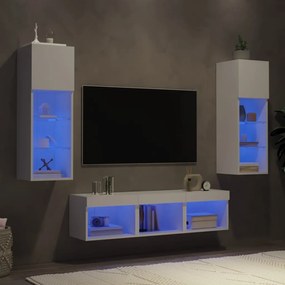 3216597 vidaXL Unități de perete TV cu LED-uri, 5 piese, alb, lemn prelucrat