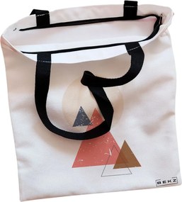 Sacosa de Panza pentru Cumparaturi, Geanta Tote, model Triangles, Cu fermoar, 38x34.5 cm, Alba, BEKZ®