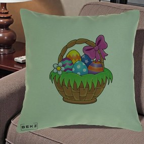 Perna Decorativa Cos cu Oua de Pasti Colorat, 40x40 cm, Verde, Husa Detasabila, Perna Inclusa, BEKZ®