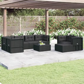 3187143 vidaXL Set mobilier de grădină cu perne, 8 piese, negru, poliratan