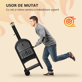 Outsunny Cuptor Portabil cu Cărbune pentru Pizza și Barbecue, Cuptor cu Lemne, Coș de Fum și Raft Inferior, 63x54x161 cm, Negru | Aosom Romania