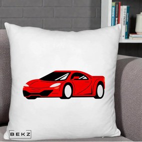 Perna Personalizata Masina Sport Rosie Grafic, 40x40 cm, Alb Pufos, Husa Detasabila, Perna Inclusa, BEKZ®