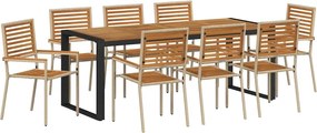 vidaXL Set de masă pentru grădină 9 pcs Bej și Maro poliratan
